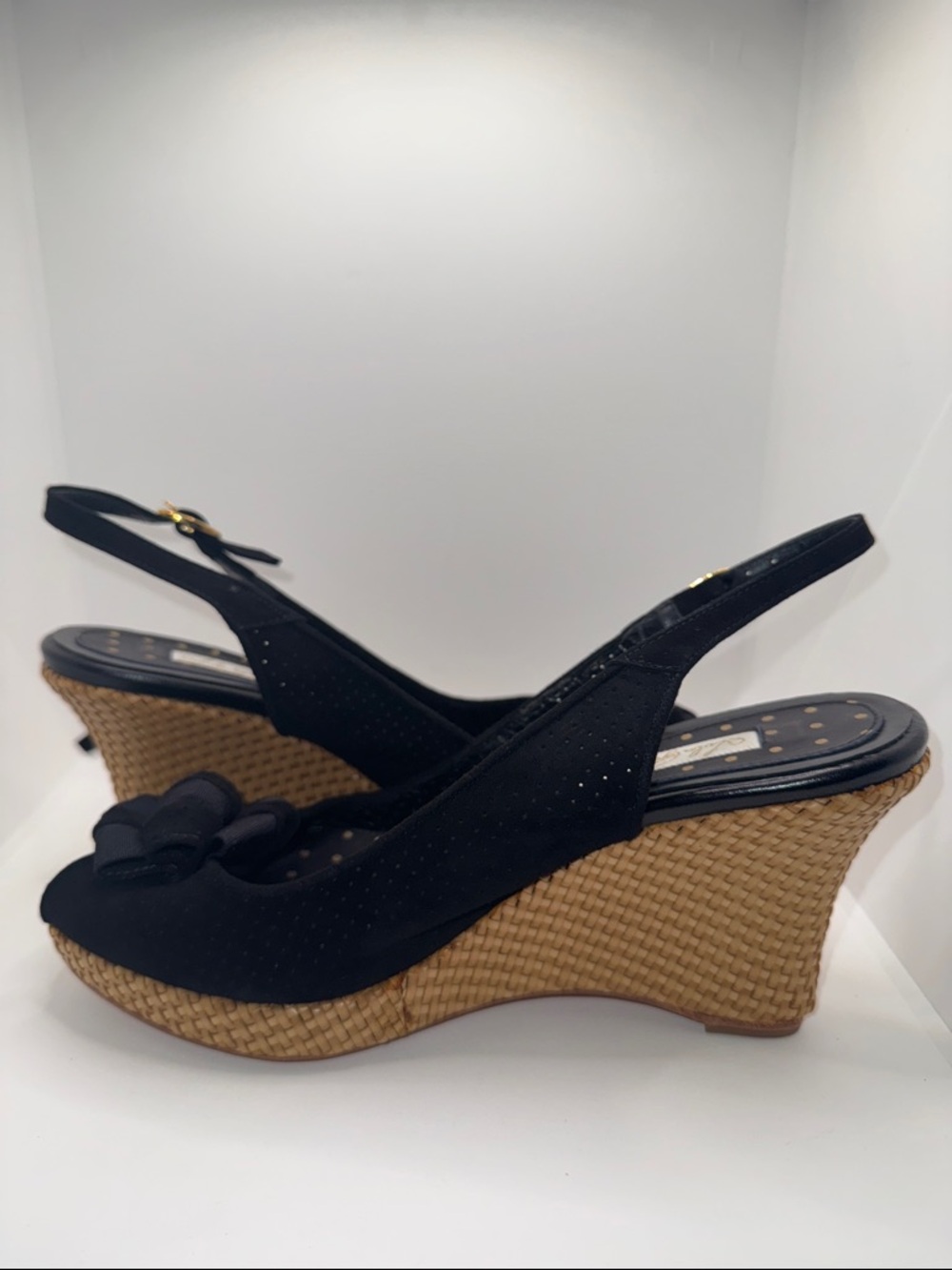 Lulu Guinness Suede Slingback Wedges Open Toe w Bow Women’s EU 39.5 - Picture 6 of 13